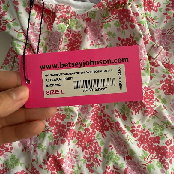 NWT Betsey Johnson Floral One-Piece Swimsuit L Sweetheart Neck Ruched Bandeau - Picture 2 of 11
